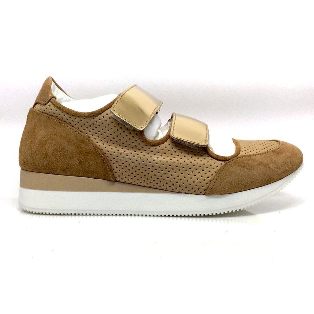 NEW MAX MARA Tan Suede Leather Velcro Sneakers - Picture 6 of 13